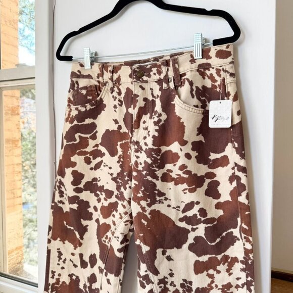 NWT Free People Cow Print Jeans Risk Taker Brown Denim 25 - Picture 5 of 14